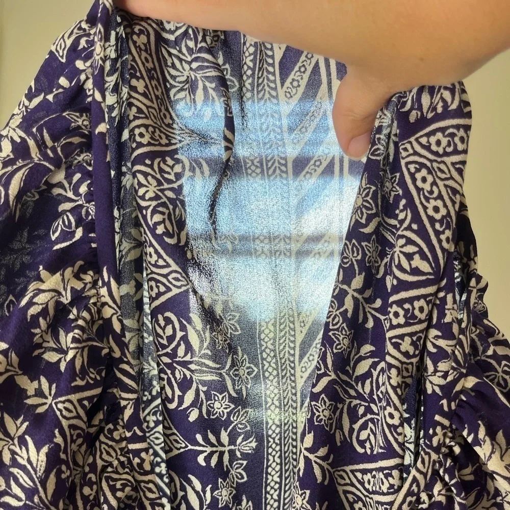Tory Burch Silk Printed Blouse Navy Off White Size 6 Long Sleeve